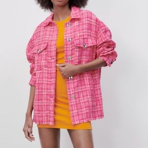 Zara Pink Tweed Oversized Blazer Jacket